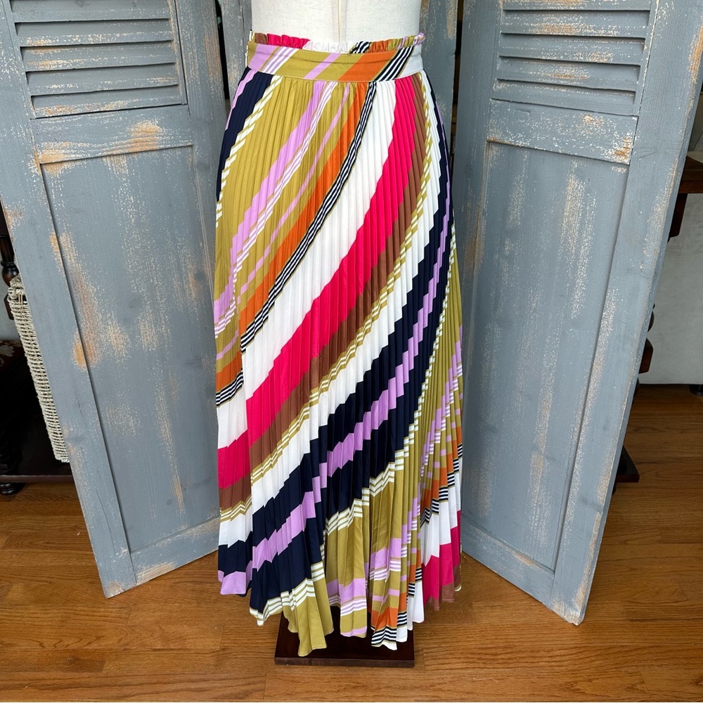 Pleated Chevron Midi Skirt in Multicolor Stripe - Picture 12 of 14